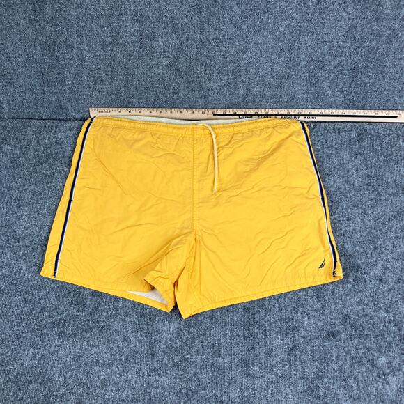 Nautica Swim Trunks Mens Size L Yellow Nylon Mesh Lined Drawstring Beach Shorts - Picture 1 of 8